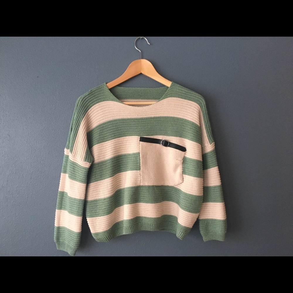 Mint & White Striped Sweater